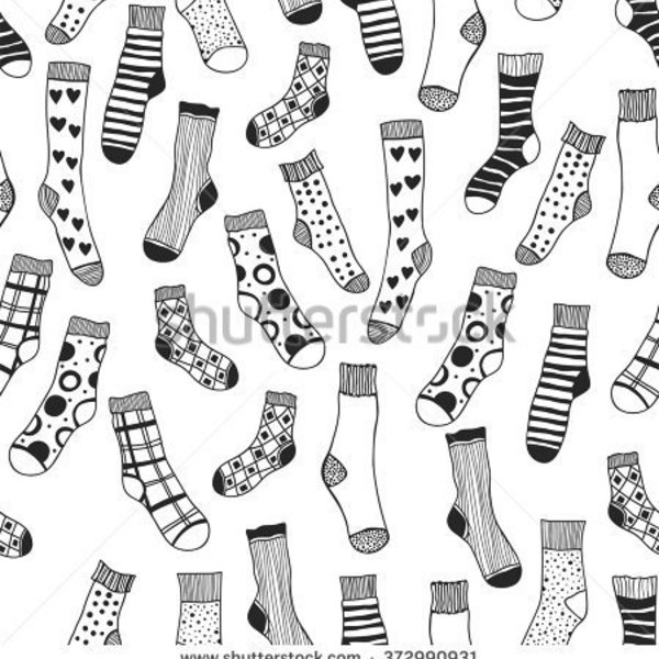 Stock vector seamless black and white pattern of doddle socks for coloring book 372990931