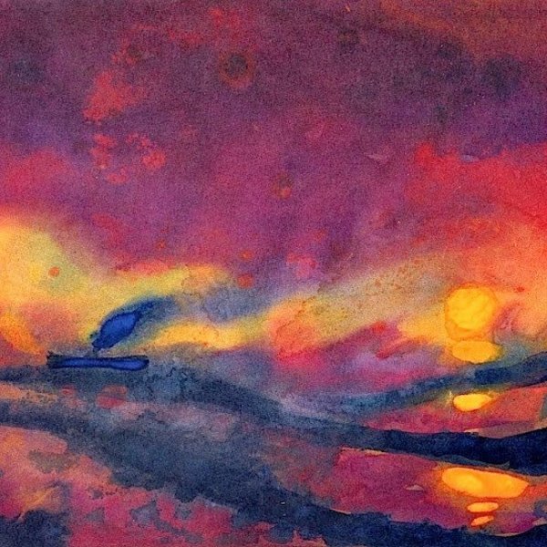 Emil nolde red sea with setting sun and steamship 1946